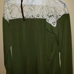 Women's Olive Green Lace Enclosed Shoulder Shirt XL